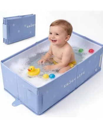 Foldable Baby Bath Tub, Extra Large Non-Slip Kids Bath Tub, Portable Space-Saving Baby Bathtub for Newborn, Toddler & Young Children, Collapsible Bath for Home, Shower Room & Travel (Dusty Blue)