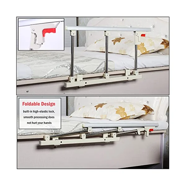 Foldable Bed Rail, Safety Side Assist Handrails for Seniors, Portable Side Metal Handle Bumper, Fall Protection Bed Barrier for Toddler Adults Home Hospital Use