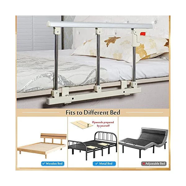 Foldable Bed Rail, Safety Side Assist Handrails for Seniors, Portable Side Metal Handle Bumper, Fall Protection Bed Barrier for Toddler Adults Home Hospital Use