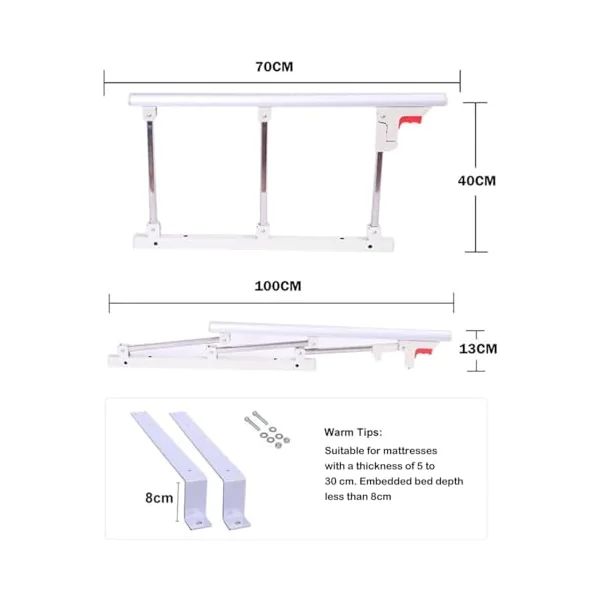 Foldable Bed Rail, Safety Side Assist Handrails for Seniors, Portable Side Metal Handle Bumper, Fall Protection Bed Barrier for Toddler Adults Home Hospital Use