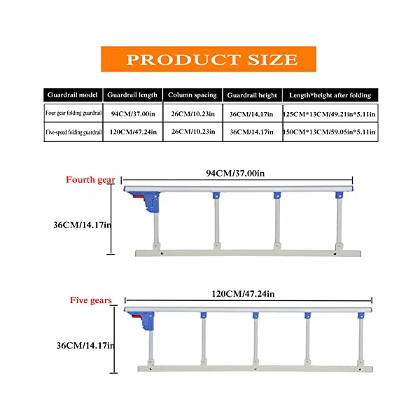 Folding Hospital Bedside Grab Bar Bumper,Handicap Medical Stand Cane Assistance Devices,for child Seniors Adults Guard Rail,Bed Rails Safety Assist Handle,120cmx36cm/47.24x14.17in