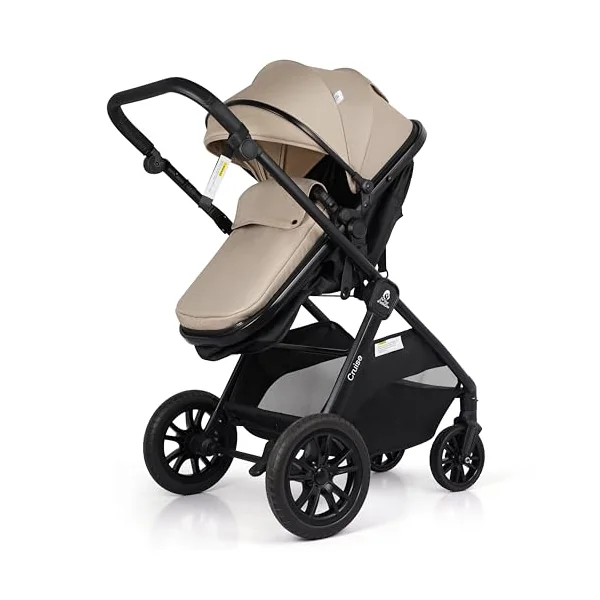 For Your Little One Cruise 3-in-1 Travel System with i-Size Car Seat, Stroller, 13kg Pram, Height Adjustable Handle, Pram, Newborn 0-4 Years Free Raincover and Cupholder (Dune Beige)