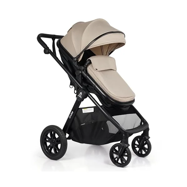 For Your Little One Cruise 3-in-1 Travel System with i-Size Car Seat, Stroller, 13kg Pram, Height Adjustable Handle, Pram, Newborn 0-4 Years Free Raincover and Cupholder (Dune Beige)
