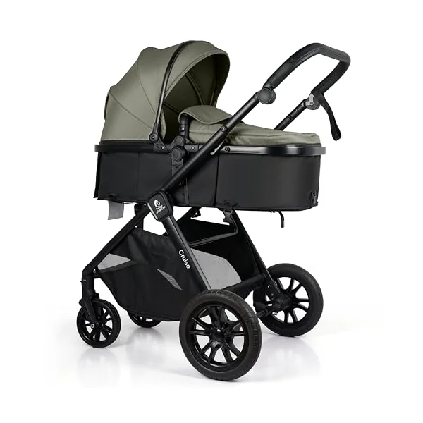 For Your Little One Cruise 3-in-1 Travel System with i-Size Car Seat, Stroller, 13kg Pram, Height Adjustable Handle, Pram, Newborn 0-4 Years Free Raincover and Cupholder (Pebble Sage)