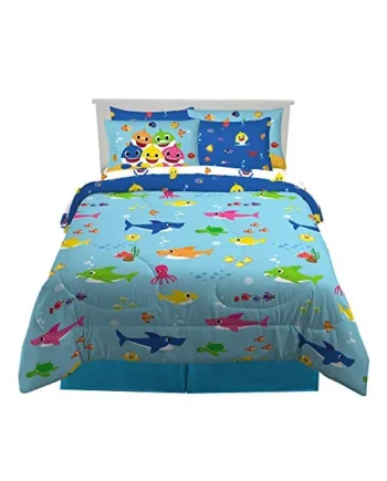 Franco Duvet and Sheet Set with Sham, microfiber, Baby Shark, 7 Piece Full Size