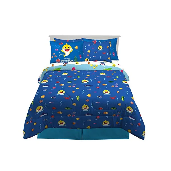 Franco Duvet and Sheet Set with Sham, microfiber, Baby Shark, 7 Piece Full Size