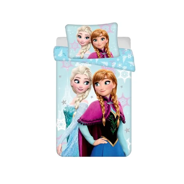 Frozen Baby Duvet Cover 100x135 + Pillowcase 40x60 Cotton Light Blue Elsa | Reversible baby bedding | Natural cotton soft breathable | Anna Olaf Disney | Girls age 0-3 | Cot size | Gift | Gift idea
