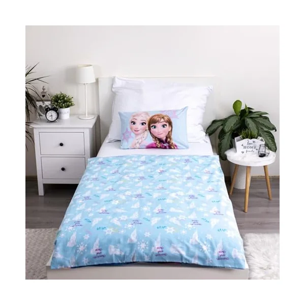 Frozen Baby Duvet Cover 100x135 + Pillowcase 40x60 Cotton Light Blue Elsa | Reversible baby bedding | Natural cotton soft breathable | Anna Olaf Disney | Girls age 0-3 | Cot size | Gift | Gift idea