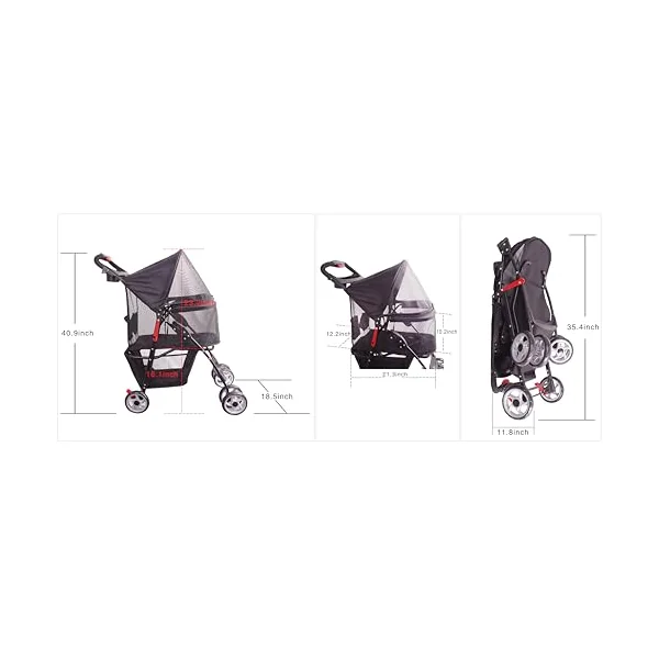 Full-Window pet Stroller 4 Wheels for Cats & Dogs, with Storage Basket,Cup Holder, Travel Puppy/Cats Stroller.