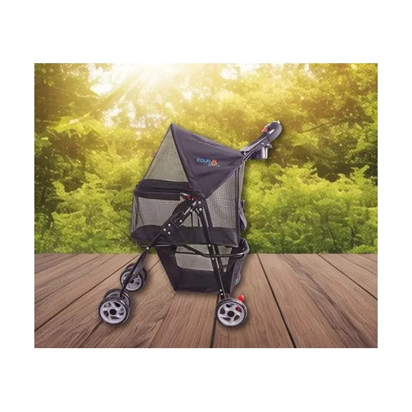 Full-Window pet Stroller 4 Wheels for Cats & Dogs, with Storage Basket,Cup Holder, Travel Puppy/Cats Stroller.