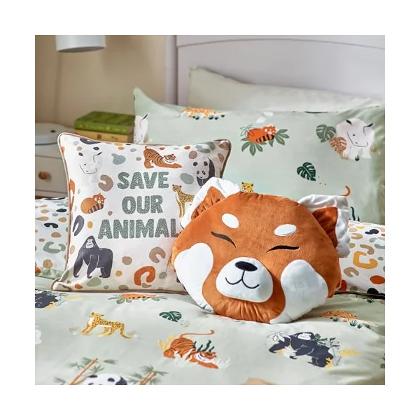 furn. Safari Animals Duvet Cover Set – Reversible Wildlife Jungle Easy Care Childrens Bedding (Multi/Green – Toddler – 120x150cm)