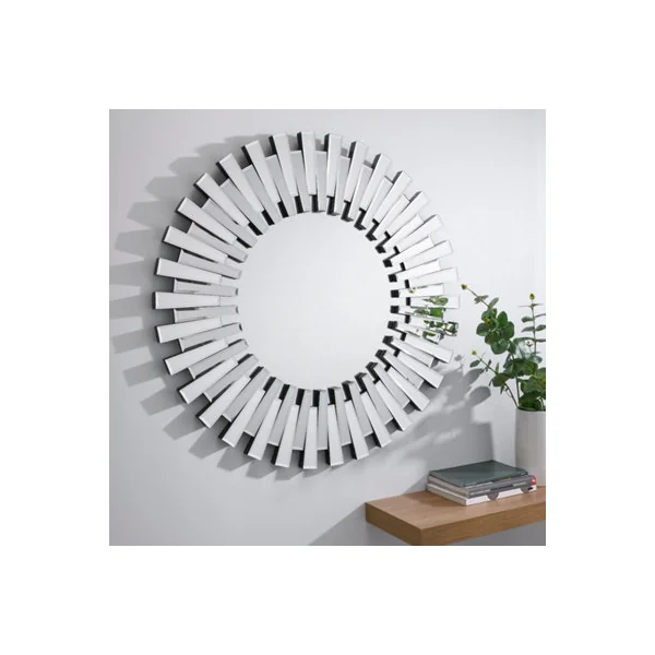 Furniturebox Starburst Small 60cm 3D Silver Round Sunburst Modern Hallway Bedroom Dining And Living Room Mirror