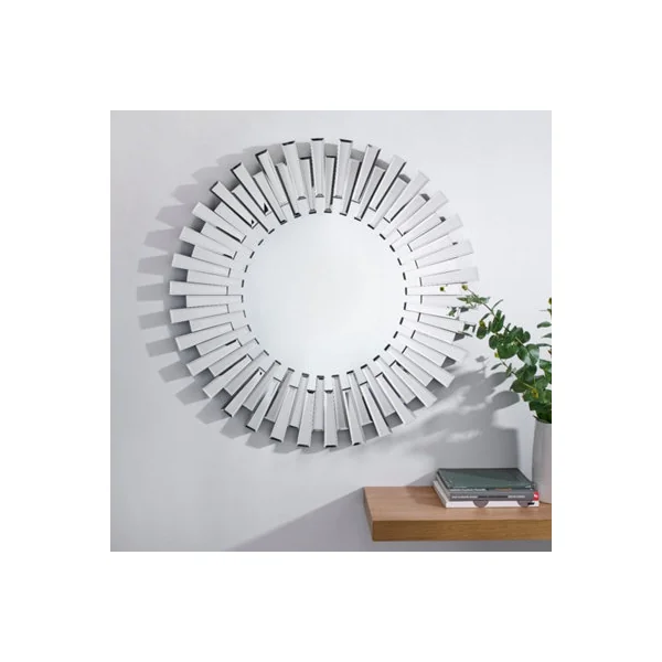 Furniturebox Starburst Small 60cm 3D Silver Round Sunburst Modern Hallway Bedroom Dining And Living Room Mirror