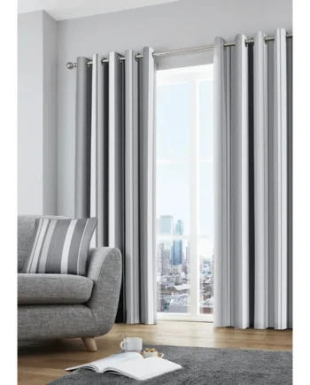 Fusion Whitworth Stripe Grey Eyelet Curtains