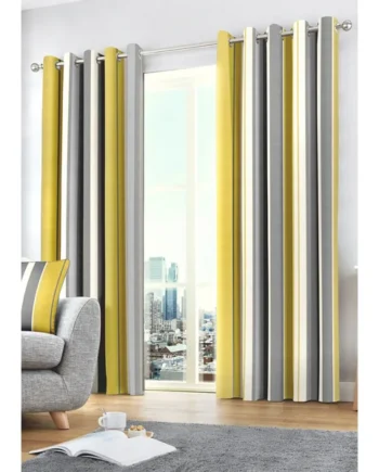 Fusion Whitworth Stripe Yellow Eyelet Curtains