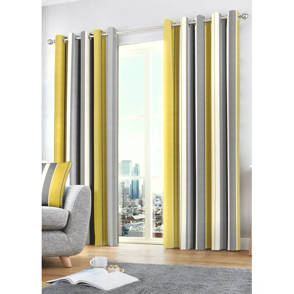 Fusion Whitworth Stripe Yellow Eyelet Curtains