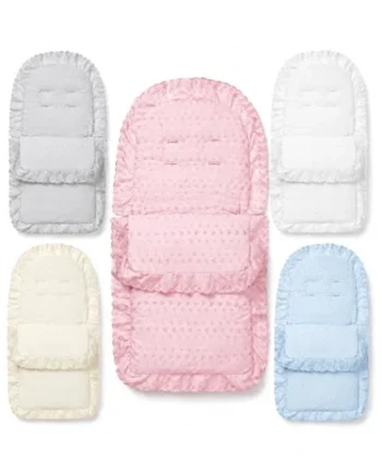 FYLO Universal Broderie Anglaise Pushchair Footmuff with Cosy Toes –Soft Frilly Liner with Lace Trim –Compatible with Babystyle & All Prams, Strollers, Buggies –Newborn to Toddler (Pink)