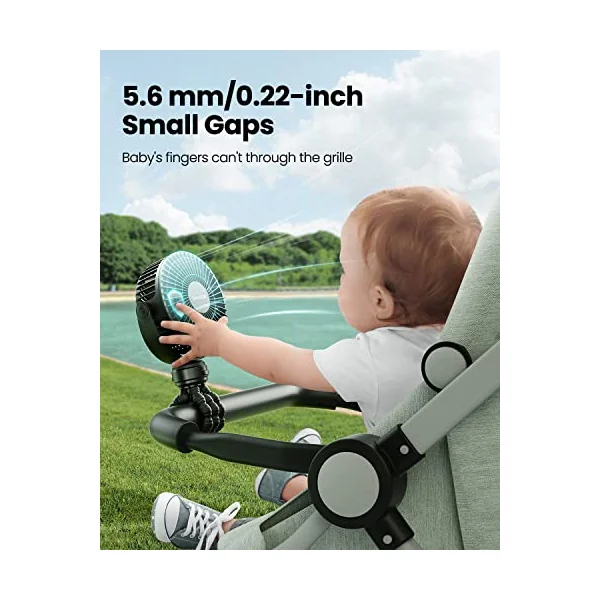gaiatop Mini Portable Pram Fan, Rechargeable Small Clip on Fan for Stroller, Detachable 3 Speed 360° Rotate Flexible Tripod Handheld Desk Cooling for Car Seat Crib Treadmill Travel Black