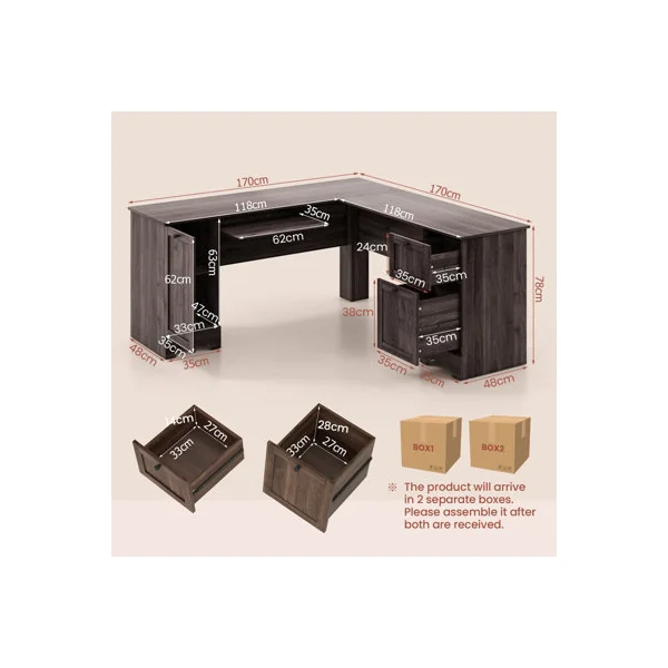 GAINOOM Black L-Shaped Desk Home Office Workstation Corner Computer Desk w/ Adjustable Shelf
