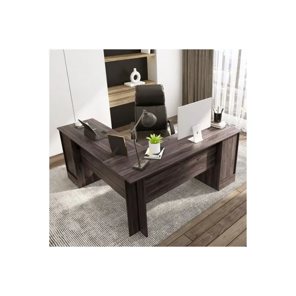GAINOOM Black L-Shaped Desk Home Office Workstation Corner Computer Desk w/ Adjustable Shelf