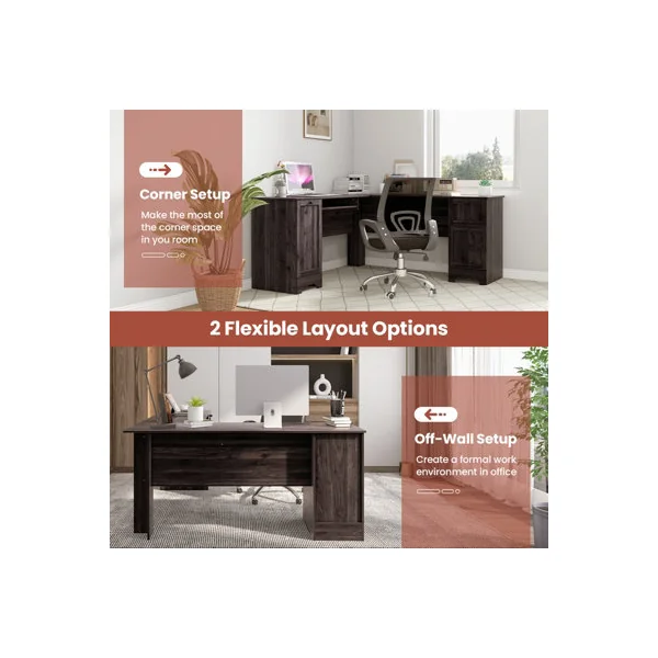 GAINOOM Black L-Shaped Desk Home Office Workstation Corner Computer Desk w/ Adjustable Shelf