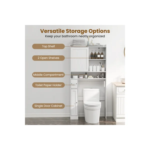 GAINOOM Over-the-Toilet Storage Cabinet Standing Toilet Rack w/ Sliding Door
