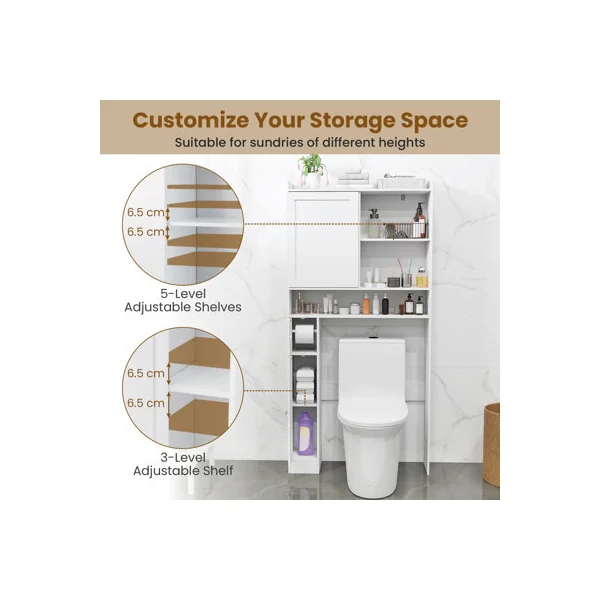 GAINOOM Over-the-Toilet Storage Cabinet Standing Toilet Rack w/ Sliding Door