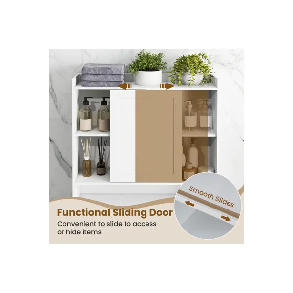 GAINOOM Over-the-Toilet Storage Cabinet Standing Toilet Rack w/ Sliding Door