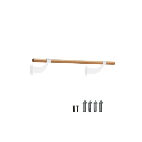 GAINOOM Wall-Mounted White Ballet Barre 4 FT Single Ballet Bar Beech Wood Ballet Equipment