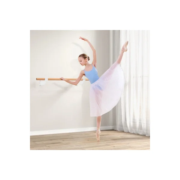 GAINOOM Wall-Mounted White Ballet Barre 4 FT Single Ballet Bar Beech Wood Ballet Equipment