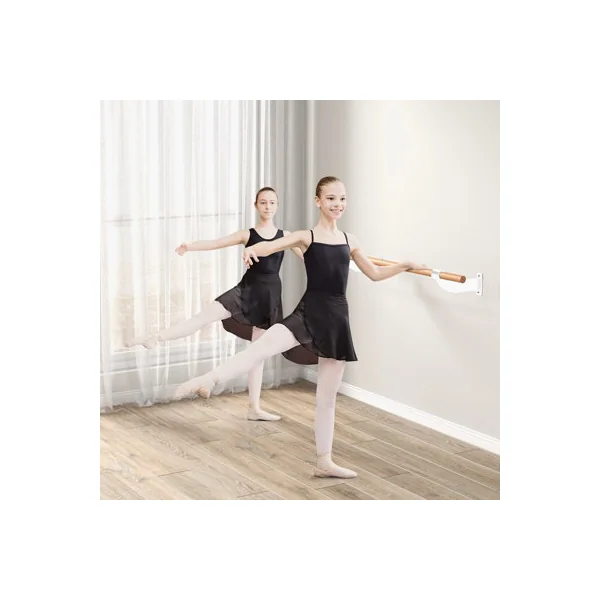 GAINOOM Wall-Mounted White Ballet Barre 4 FT Single Ballet Bar Beech Wood Ballet Equipment