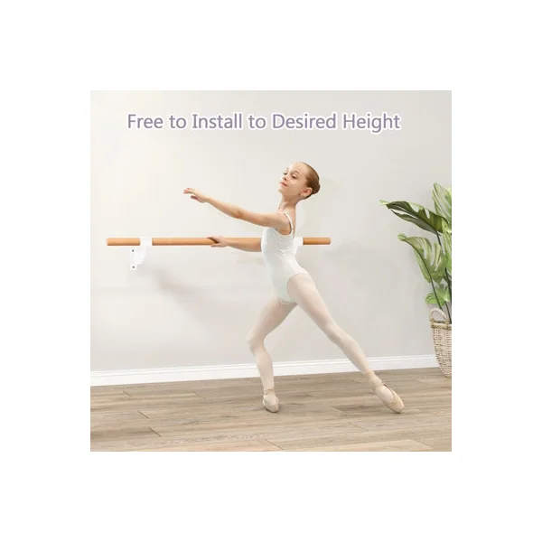 GAINOOM Wall-Mounted White Ballet Barre 4 FT Single Ballet Bar Beech Wood Ballet Equipment