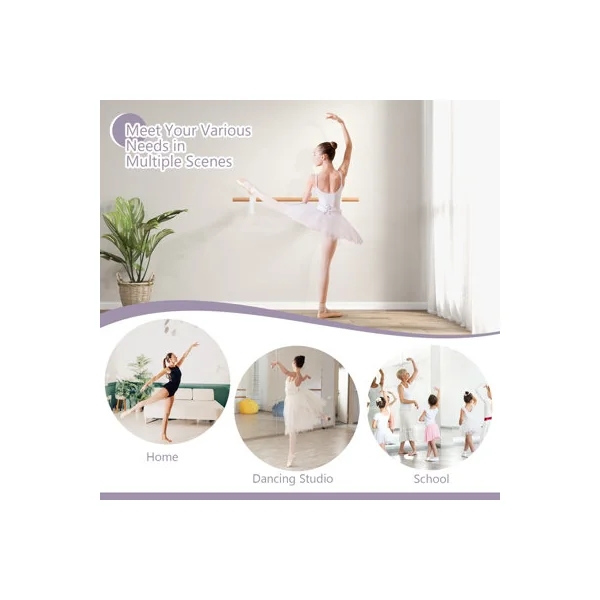GAINOOM Wall-Mounted White Ballet Barre 4 FT Single Ballet Bar Beech Wood Ballet Equipment