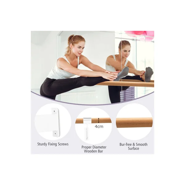 GAINOOM Wall-Mounted White Ballet Barre 4 FT Single Ballet Bar Beech Wood Ballet Equipment