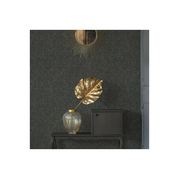 Galerie Havana Brown Black Floral Geometric Textured Wallpaper