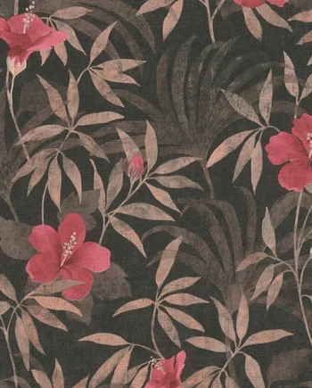Galerie Havana Brown Red Floral Textured A4 Wallpaper Sample