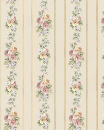 Galerie Rose Garden Beige Flowers & Stripes Smooth A4 Wallpaper Sample