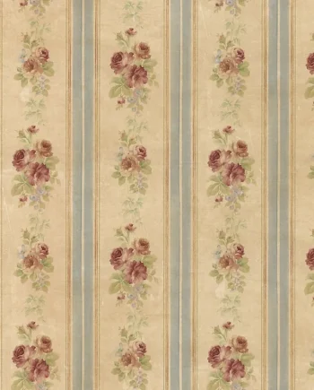 Galerie Rose Garden Beige Flowers & Stripes Smooth Wallpaper