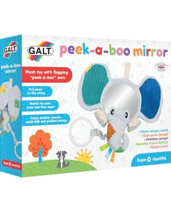 Galt Peekaboo Baby Mirror, Cause & Effect Elephant Sensory Toy for Newborns | Tummy Time Floor Activity - Explore Textures and Motor Skills with Pull Handle & Cute Crackle Ears - For Age 0 Months +