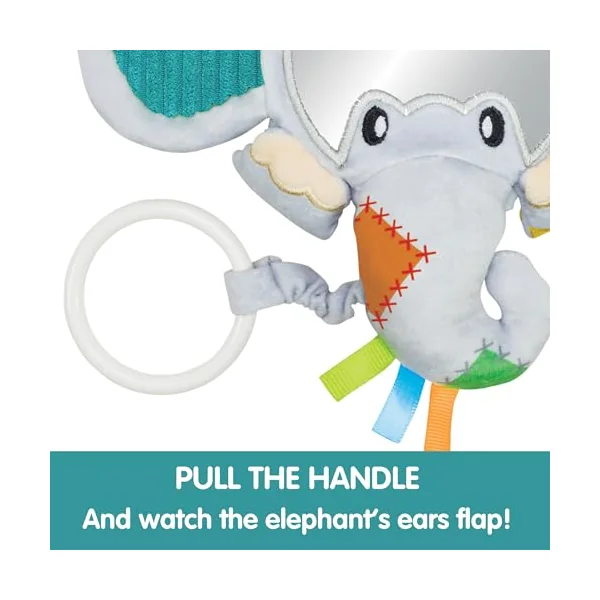 Galt Peekaboo Baby Mirror, Cause & Effect Elephant Sensory Toy for Newborns | Tummy Time Floor Activity - Explore Textures and Motor Skills with Pull Handle & Cute Crackle Ears - For Age 0 Months +