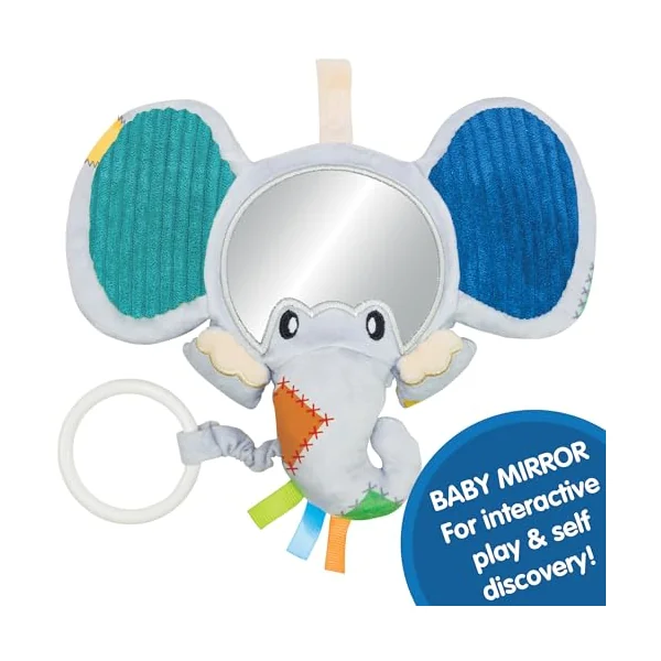 Galt Peekaboo Baby Mirror, Cause & Effect Elephant Sensory Toy for Newborns | Tummy Time Floor Activity - Explore Textures and Motor Skills with Pull Handle & Cute Crackle Ears - For Age 0 Months +
