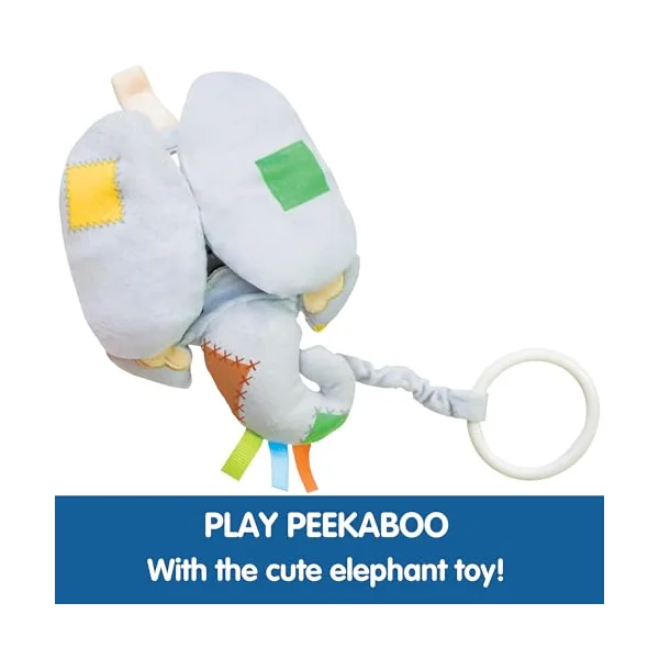 Galt Peekaboo Baby Mirror, Cause & Effect Elephant Sensory Toy for Newborns | Tummy Time Floor Activity - Explore Textures and Motor Skills with Pull Handle & Cute Crackle Ears - For Age 0 Months +