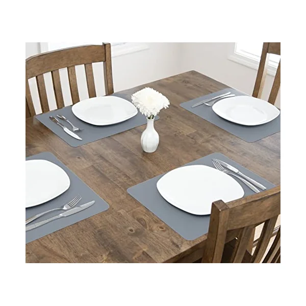 gasare, Silicone Placemats, Kids Placemats, Table Mats, Non-Slip, Waterproof, Spill Proof, Flexible, Thicker, for Dining Tables, Size 16 x 12, Set of 4, Grey
