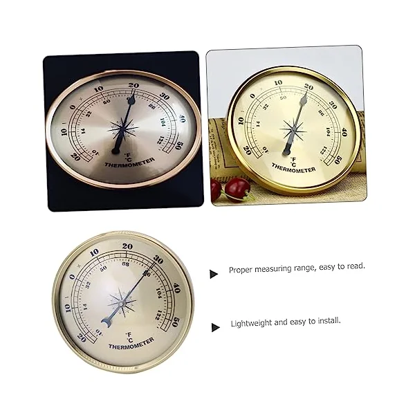 Gatuida Metal round Lightweight Compact Temperature Gauge for Indoor Living Room and Baby Room Use with Decorative Golden Metal Design