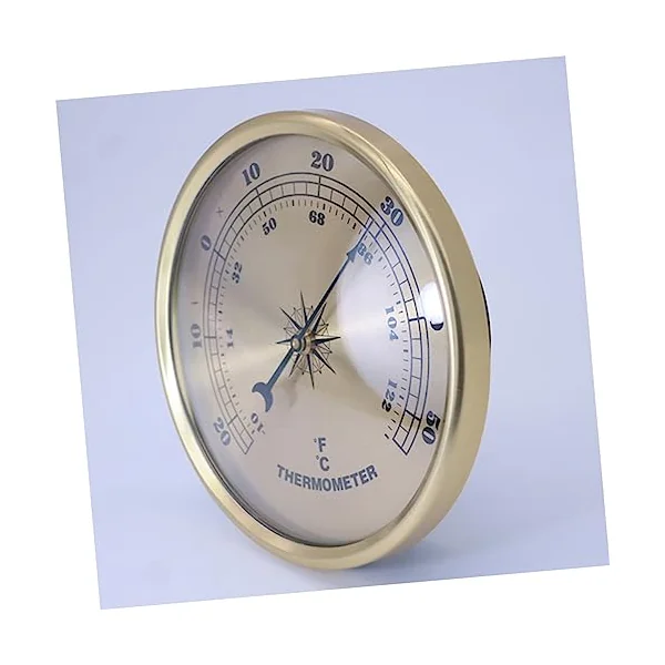 Gatuida Metal round Lightweight Compact Temperature Gauge for Indoor Living Room and Baby Room Use with Decorative Golden Metal Design