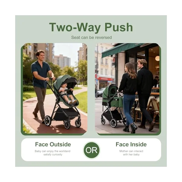 Gcarebb 3 in 1 Prams Travel System, Pushchair with Height Adjustable Handle, Travel Pram with Rain Cover, Baby Stroller with Aluminum Frame for Newborn