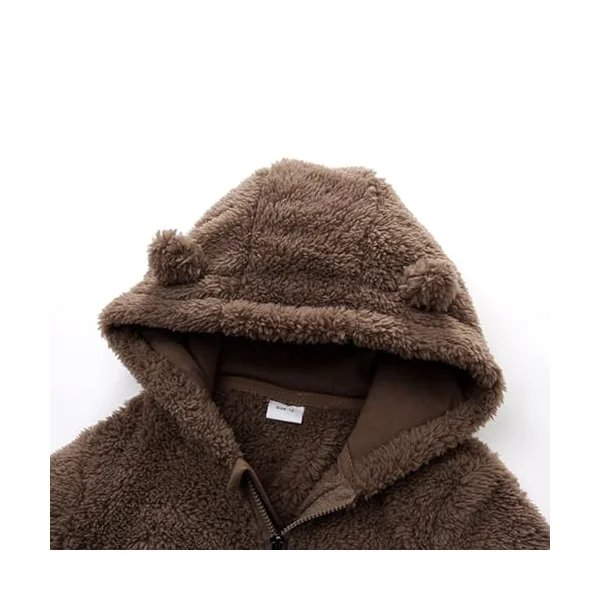 Geagodelia Toddler Infant Baby Boy Girl Romper Snowsuit Long Sleeve Bear Shaped Footies Hooded Button Up Full Length Plush Zipper Closure Winter Warm Fuzzy Fleece Jumpsuit
