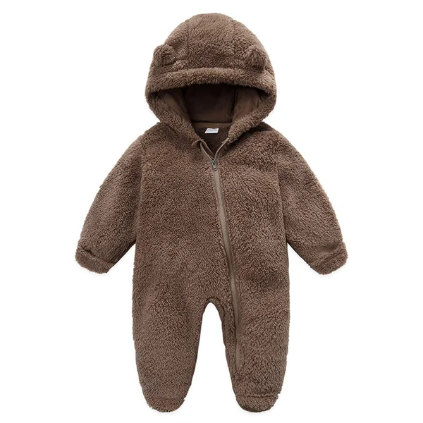 Geagodelia Toddler Infant Baby Boy Girl Romper Snowsuit Long Sleeve Bear Shaped Footies Hooded Button Up Full Length Plush Zipper Closure Winter Warm Fuzzy Fleece Jumpsuit