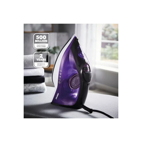 Geepas 2400W Steam Iron Ceramic Soleplate Adjustable Temperature Control, Violet