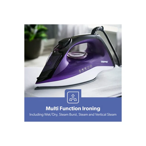 Geepas 2400W Steam Iron Ceramic Soleplate Adjustable Temperature Control, Violet